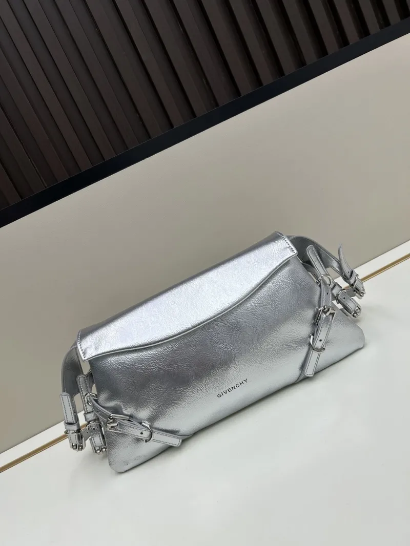 Givenchy Silver Leather Satchel Crossbody Bag - Image 4