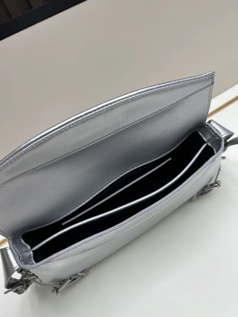 Givenchy Silver Leather Satchel Crossbody Bag - Image 7