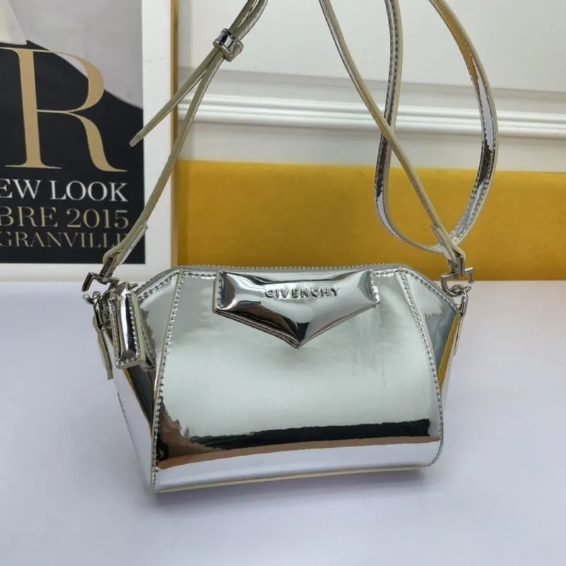 Givenchy Silver Metallic Satchel Crossbody Bag