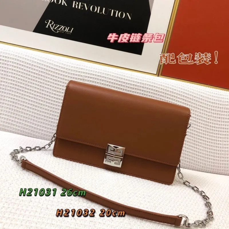 Givenchy Brown Leather Chain Satchel Bag H21031 H21032