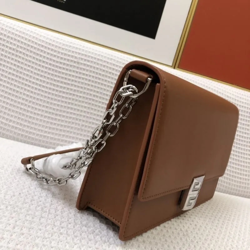 Givenchy Brown Leather Chain Satchel Bag H21031 H21032 - Image 5