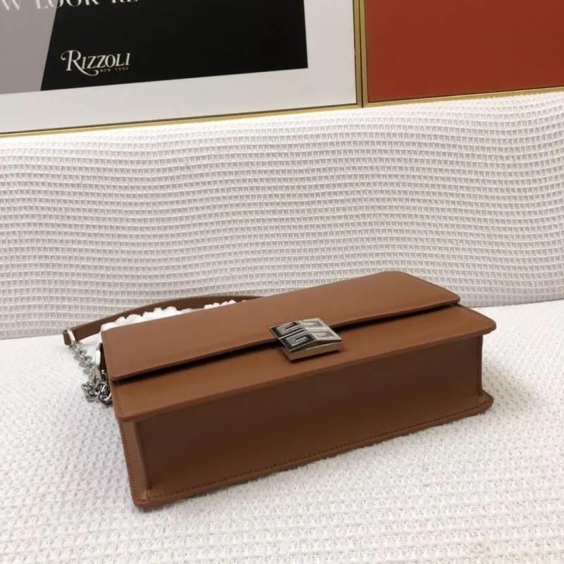 Givenchy Brown Leather Chain Satchel Bag H21031 H21032 - Image 6
