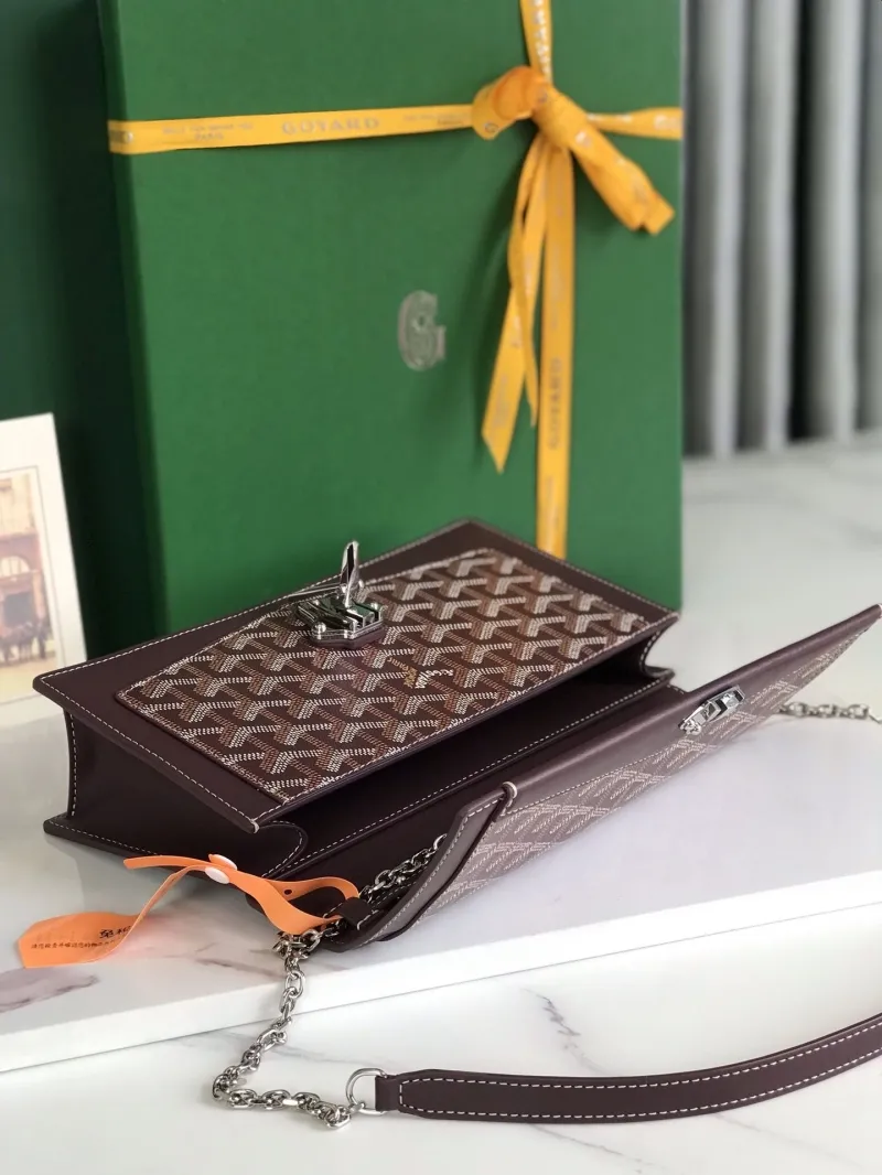 Goyard Dark Brown Chain Satchel Bag 328 - Image 8