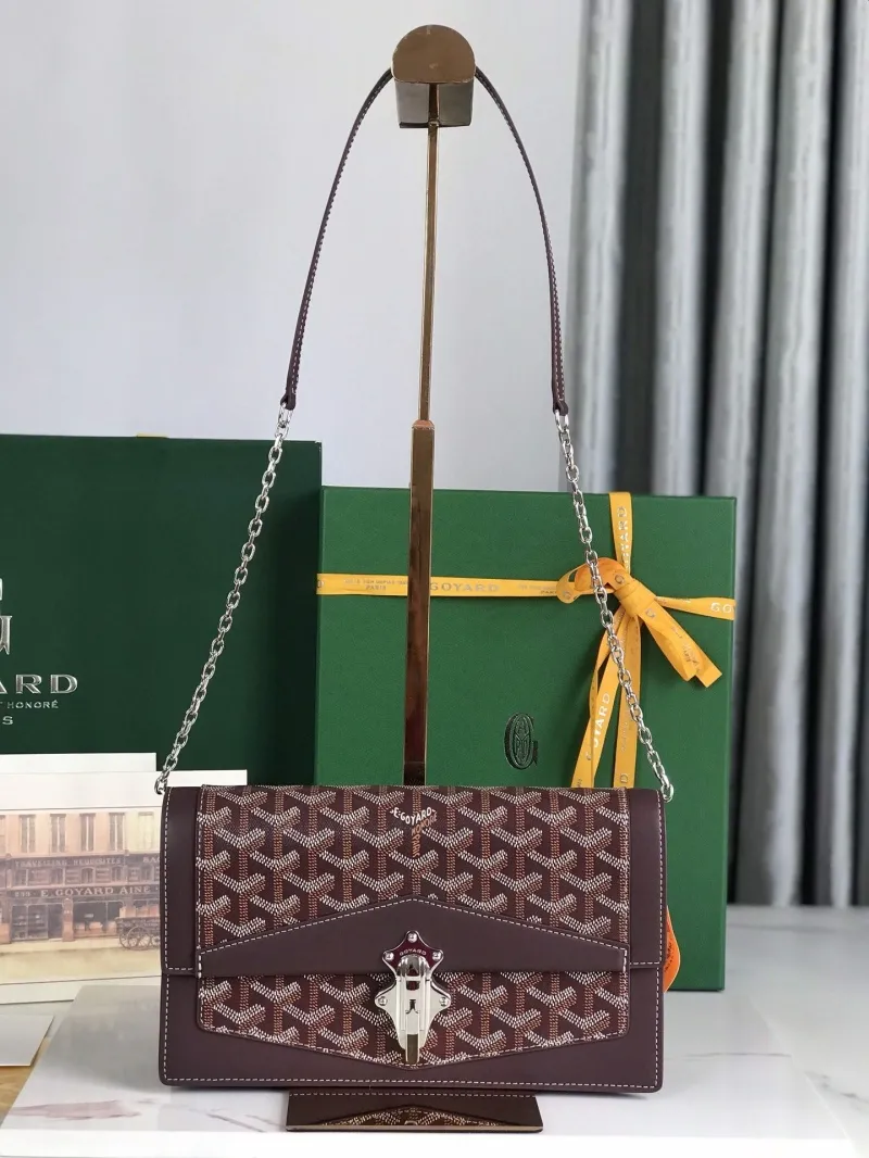 Goyard Dark Brown Chain Satchel Bag 328 - Image 9