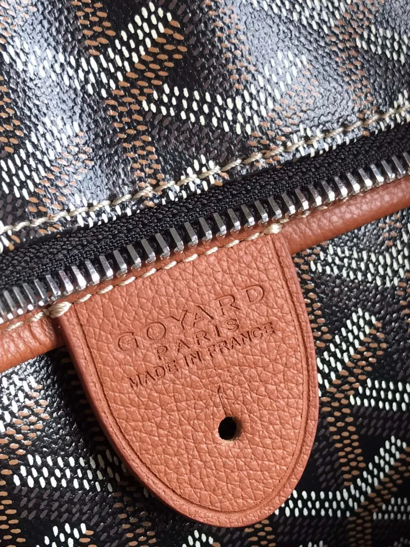 Goyard Black Tote Bag with Tan Leather Trim - Image 7