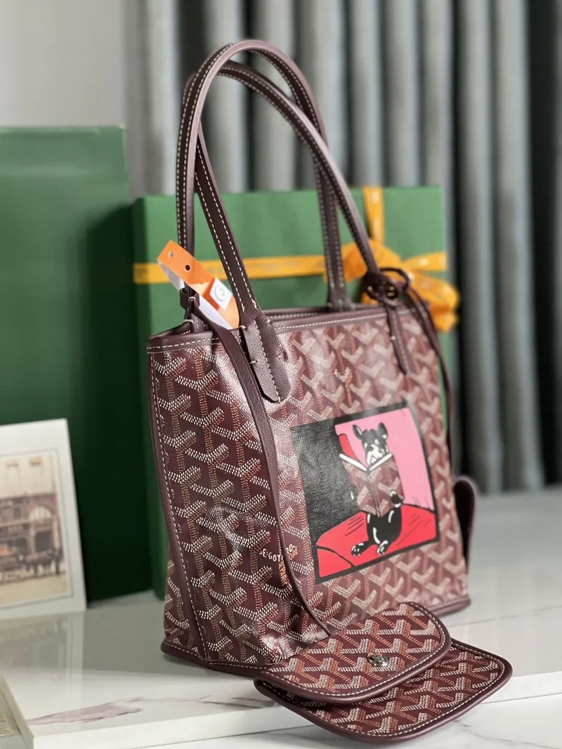Goyard 26 Burgundy Tote Bag with Dog Print - Image 3