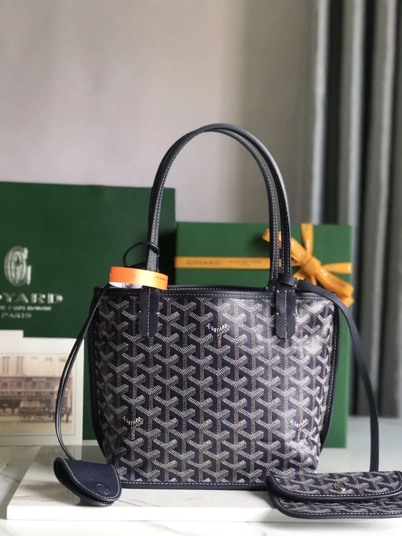 Goyard Navy Monogram Tote Bag with Small Pouch