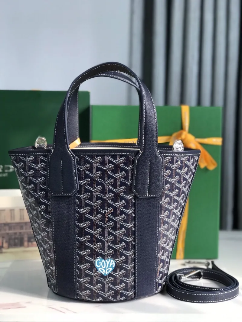 Goyard Navy Bucket Tote Bag with Strap