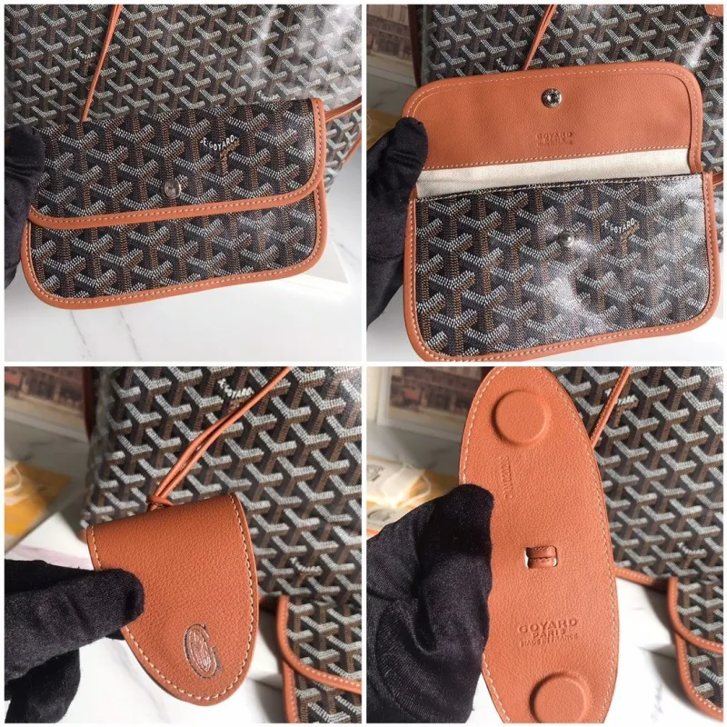 Goyard Black Tan Tote Bag with Pouch - Image 9