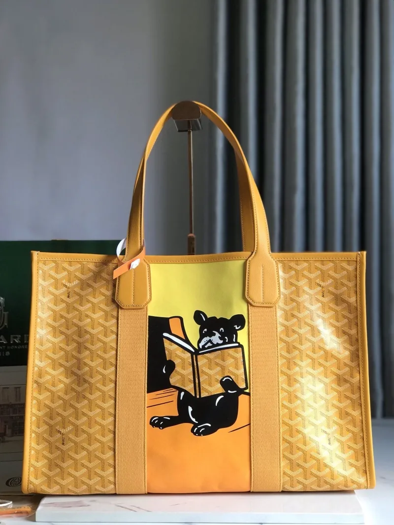 Goyard Yellow Bulldog Print Tote Bag