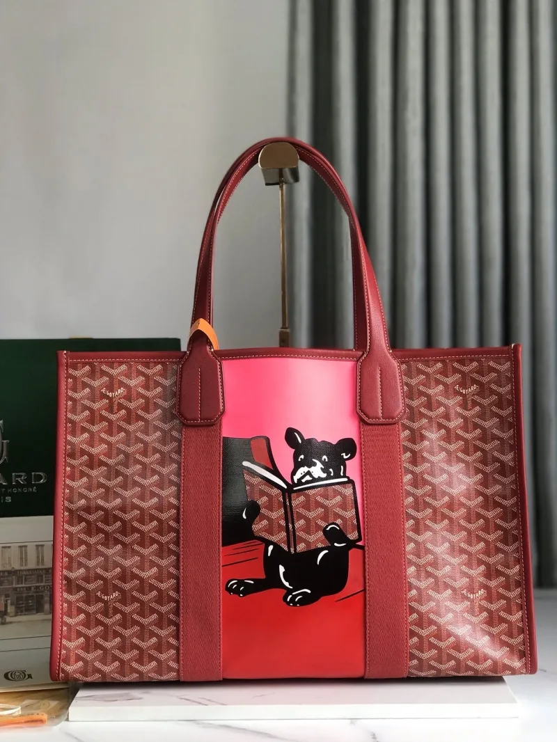 Goyard Red Tote Bag With French Bulldog Design