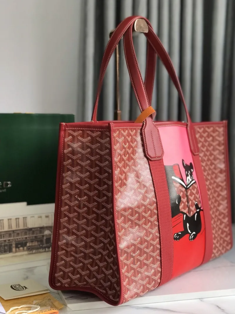 Alternative view of Goyard Red Tote Bag With French Bulldog Design