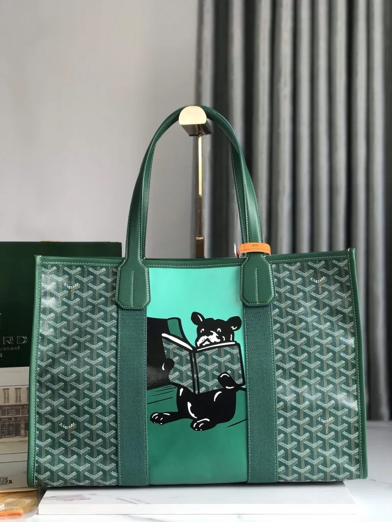 Goyard Green Bulldog Print Tote Bag