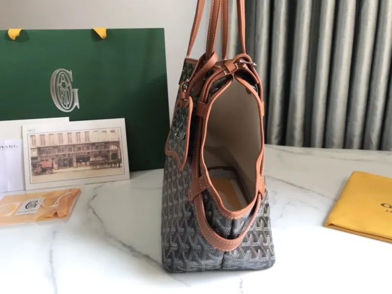 Alternative view of Goyard Black Tote Shopping Bag with Brown Leather Trim