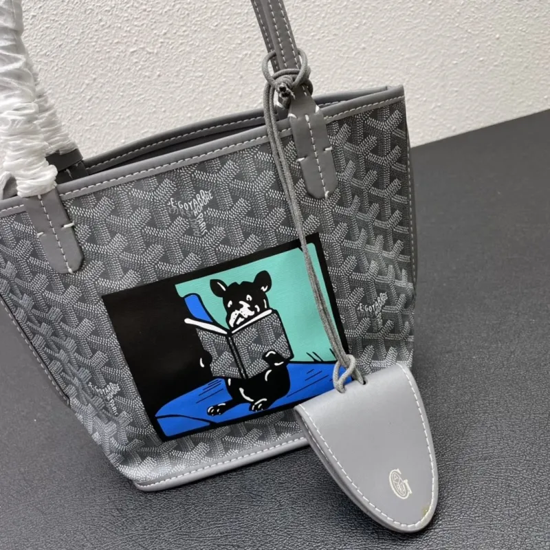 Goyard Gray French Bulldog Print Tote Bag 20cm - Image 5