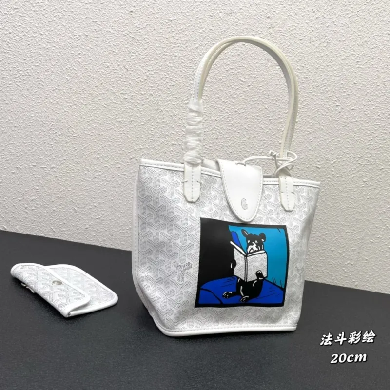 Goyard White French Bulldog Print Tote Bag 20cm - Image 3