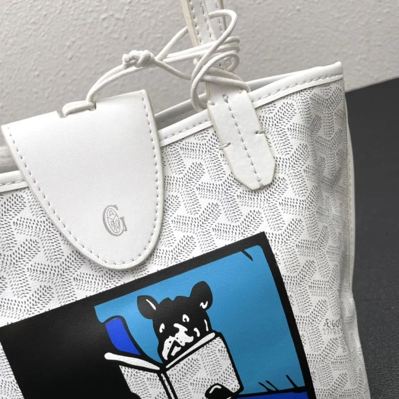 Goyard White French Bulldog Print Tote Bag 20cm - Image 4