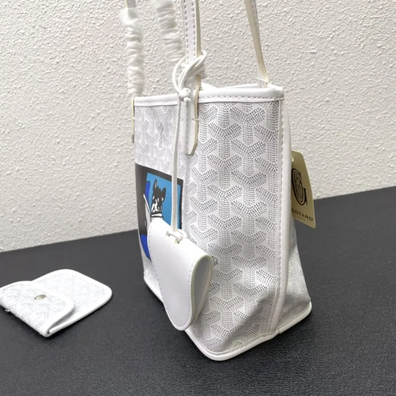 Goyard White French Bulldog Print Tote Bag 20cm - Image 5