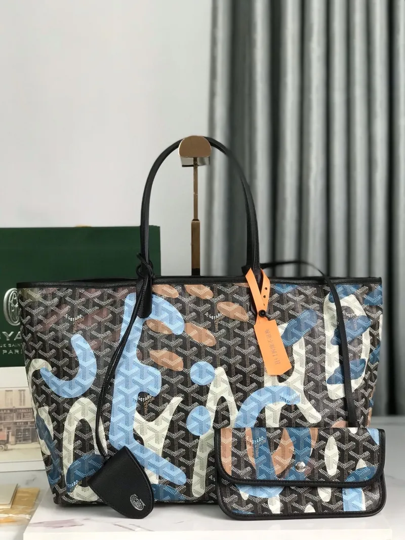 Goyard 154 Black Blue Pattern Tote Bag
