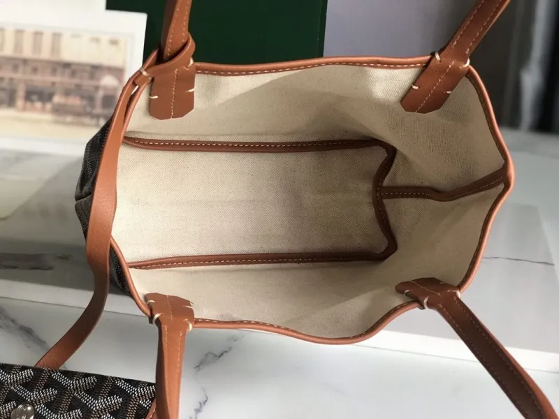 Goyard Black Tan Tote Bag with Pouch 229 - Image 6