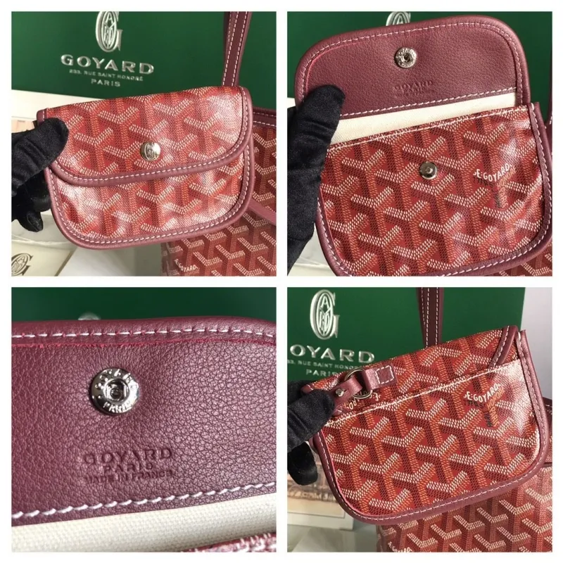 Goyard Burgundy Tote Bag with Pouch 232 - Image 9