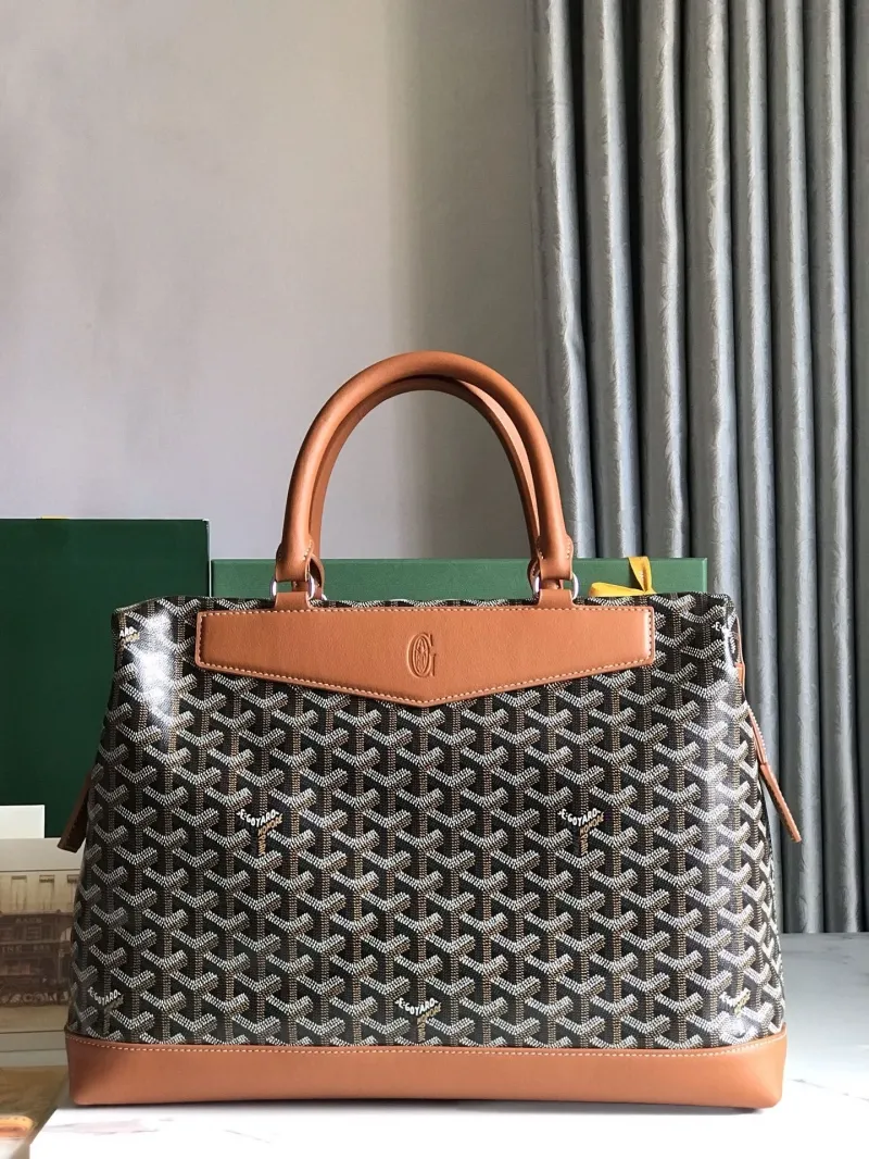 Goyard Black Tan Leather Tote Handbag 292