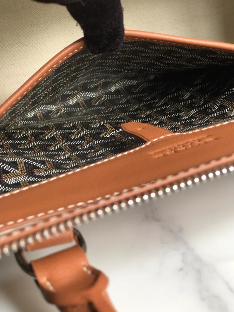 Goyard Black Tan Leather Tote Handbag 292 - Image 6