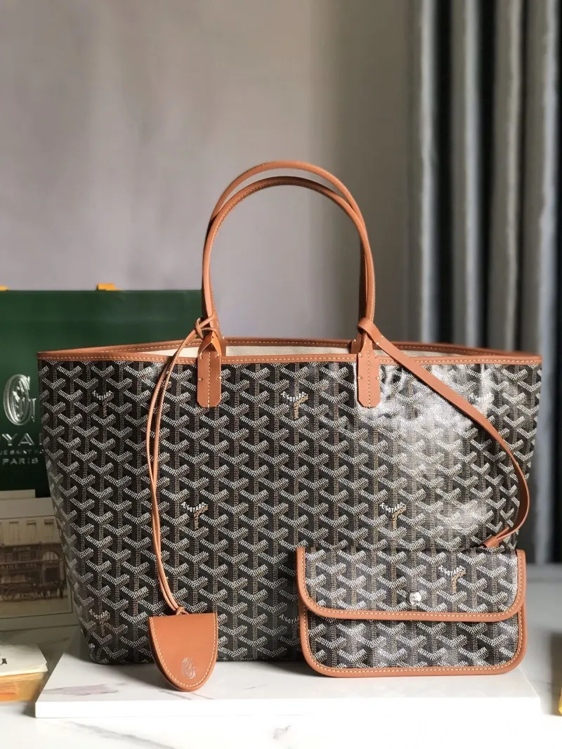 Goyard 320 Black Brown Tote Bag with Pouch