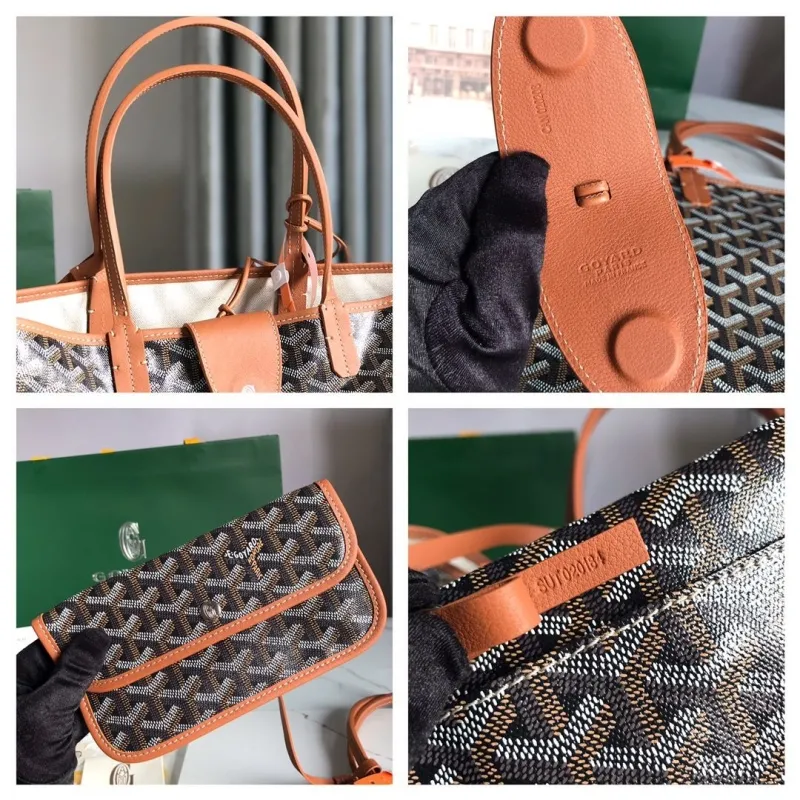 Goyard 320 Black Brown Tote Bag with Pouch - Image 9