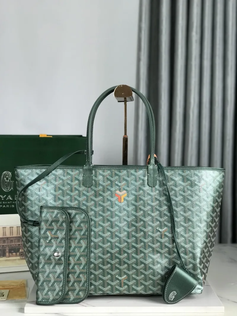Goyard Dark Green Tote Bag With Attached Pouch