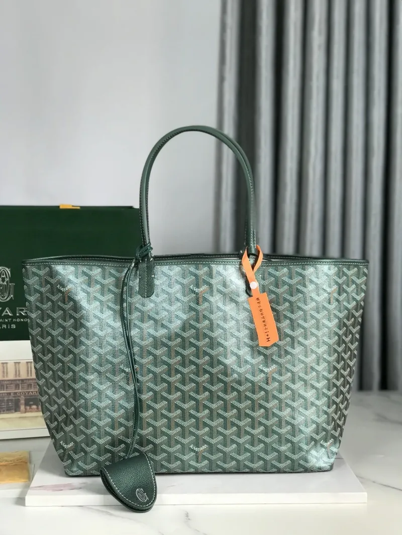 Goyard Dark Green Tote Bag With Attached Pouch - Image 4