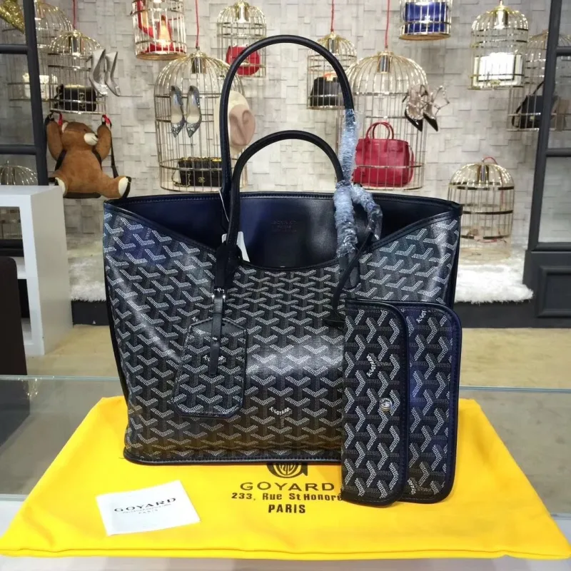 Goyard Navy Tote Shopping Bag with Pouch 362