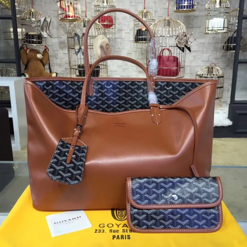 Goyard Brown Leather Shopping Tote Bag with Pouch