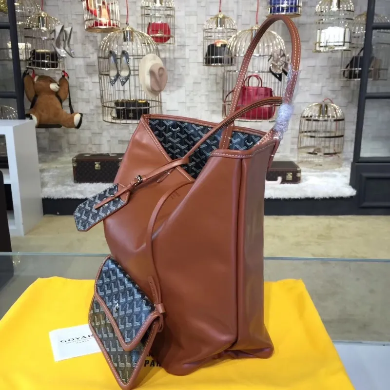 Alternative view of Goyard Brown Leather Shopping Tote Bag with Pouch