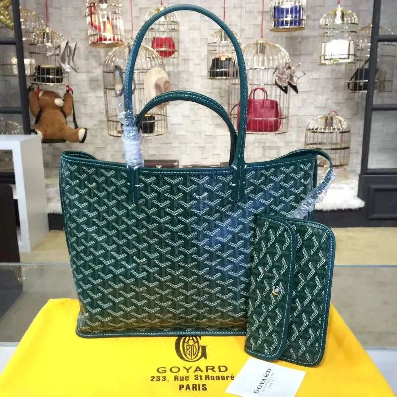 Goyard Green Tote Bag with Pouch - Image 3