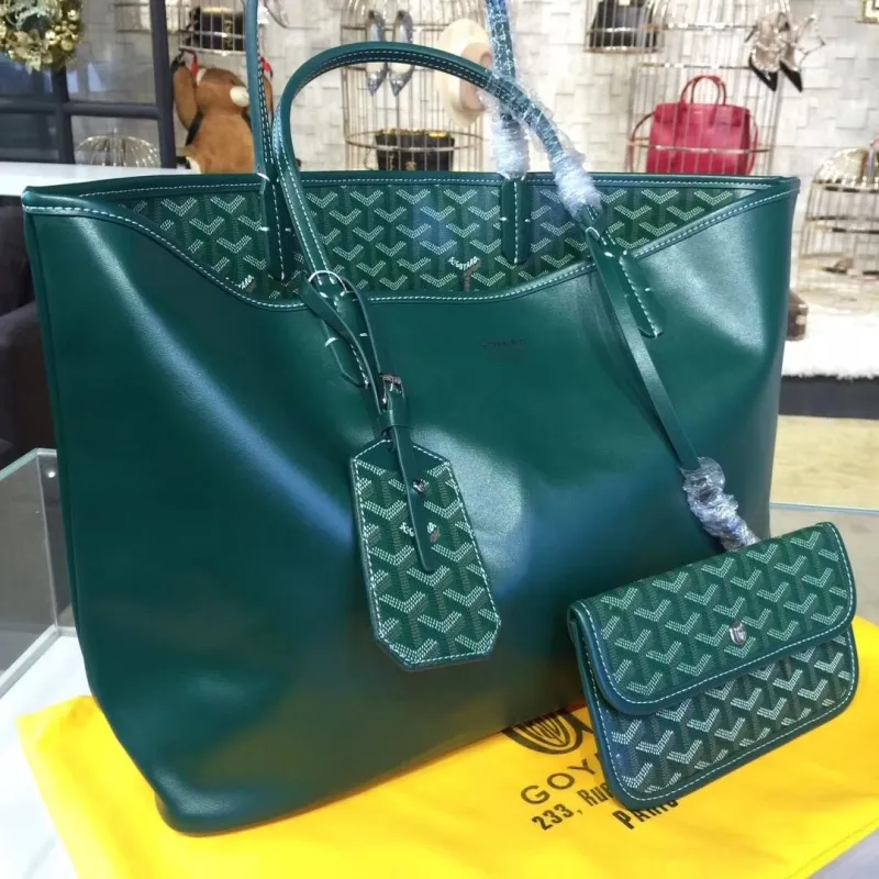 Goyard Green Tote Bag with Pouch - Image 4
