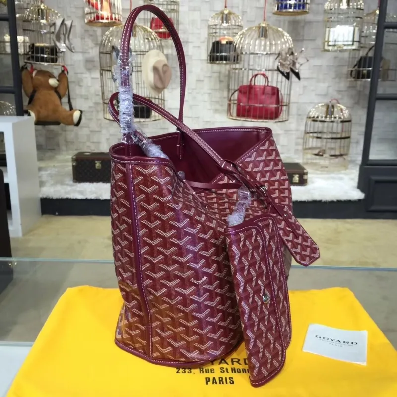 Goyard Burgundy Tote Bag with Pouch - Image 5