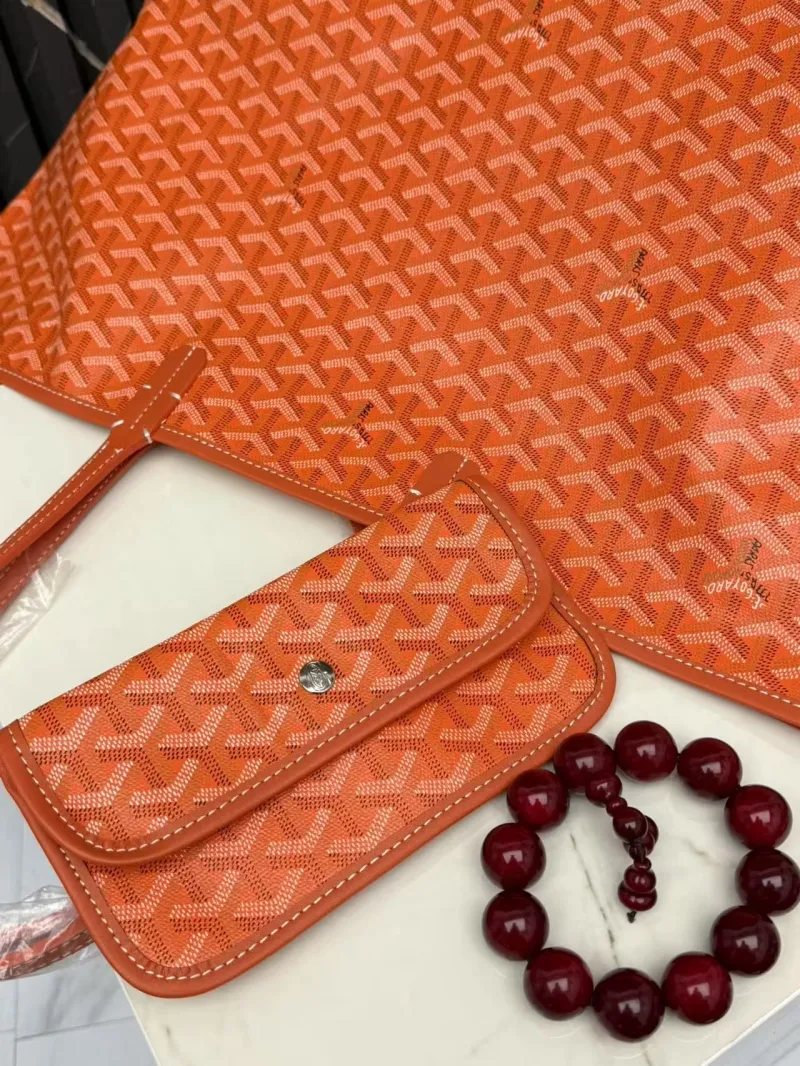 Goyard Orange Tote Bag with Small Pouch - Image 6