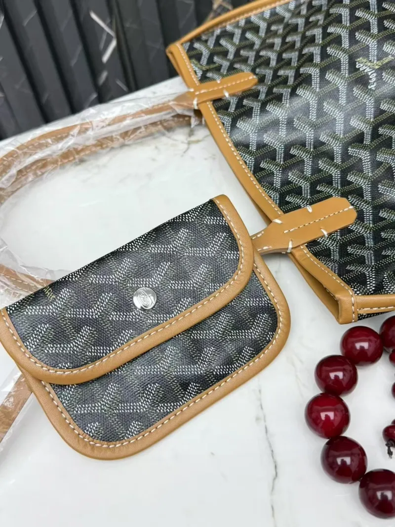 Goyard Black Tan Tote Bag with Pouch SKU 418 - Image 7