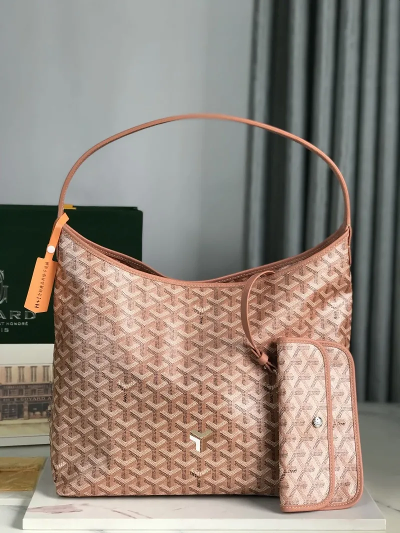 Goyard Rose Pink Hobo Shoulder Bag With Pouch
