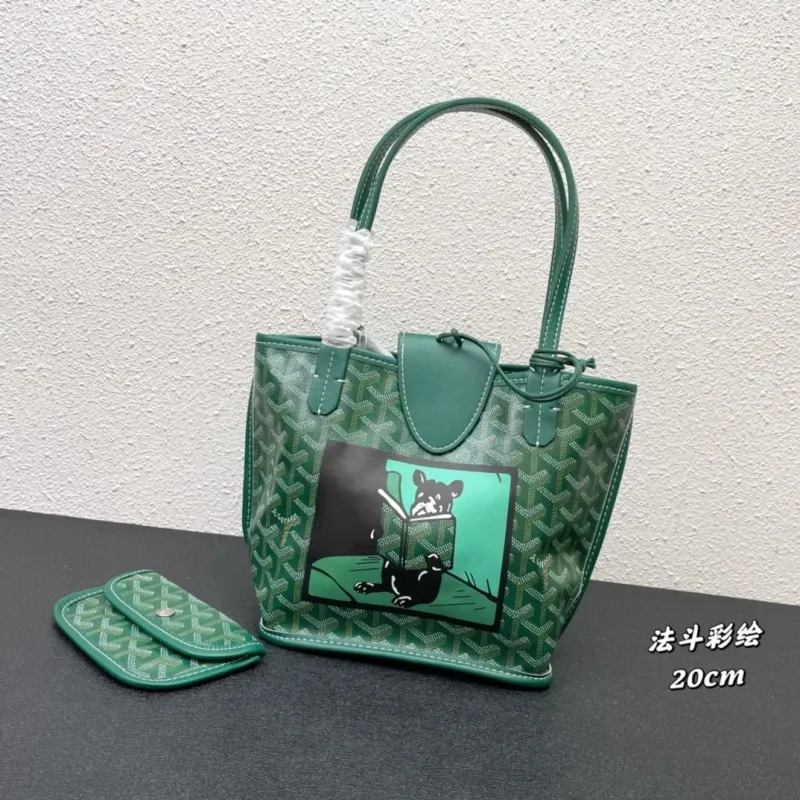 Goyard Green French Bulldog Print Tote Bag 20cm