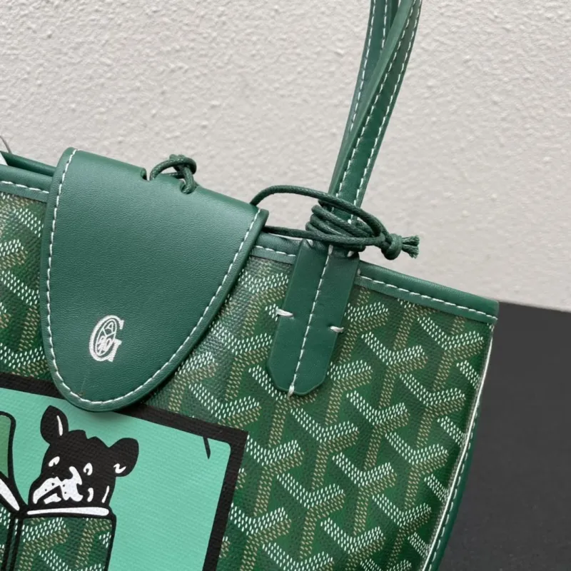 Goyard Green French Bulldog Print Tote Bag 20cm - Image 7