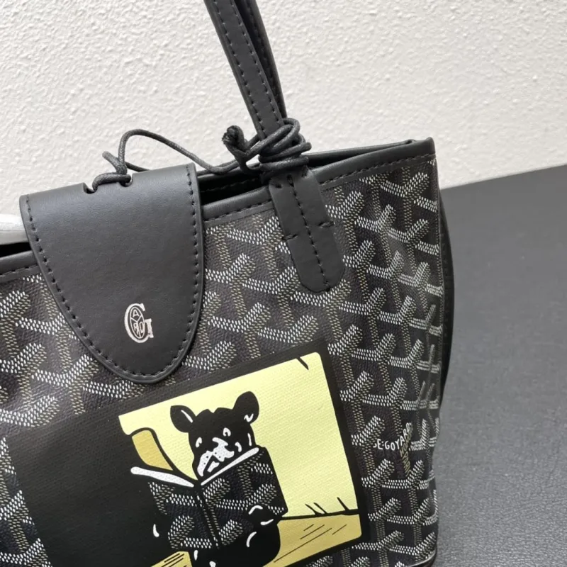 Goyard French Bulldog Print Mini Tote Bag 20cm Black - Image 4