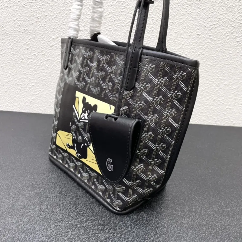 Goyard French Bulldog Print Mini Tote Bag 20cm Black - Image 5