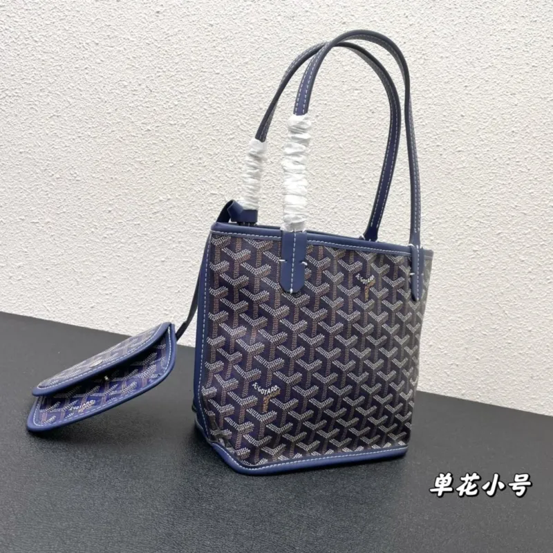 Goyard Navy Small Tote Bag with Pouch - Image 3