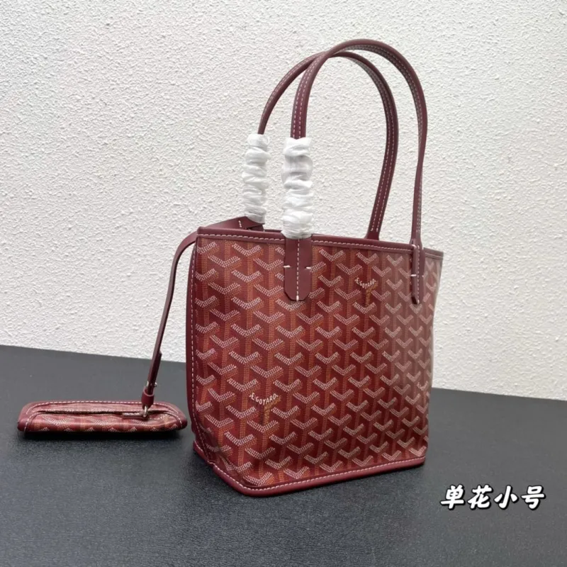 Goyard Small Burgundy Tote Bag With Pouch - Image 3