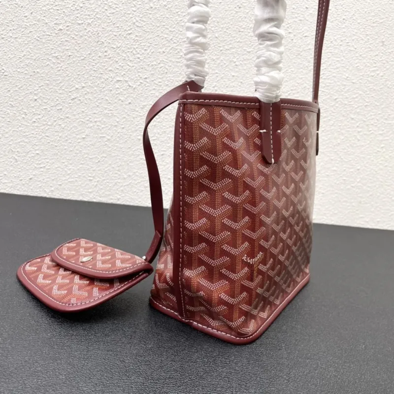 Goyard Small Burgundy Tote Bag With Pouch - Image 4