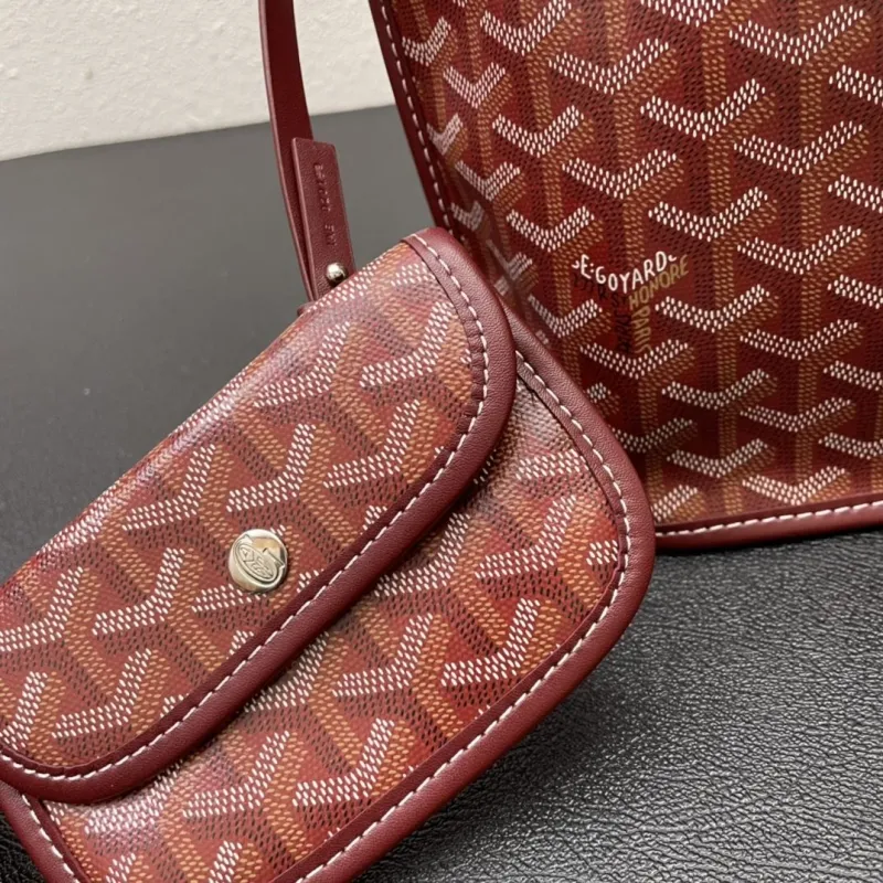 Goyard Small Burgundy Tote Bag With Pouch - Image 7