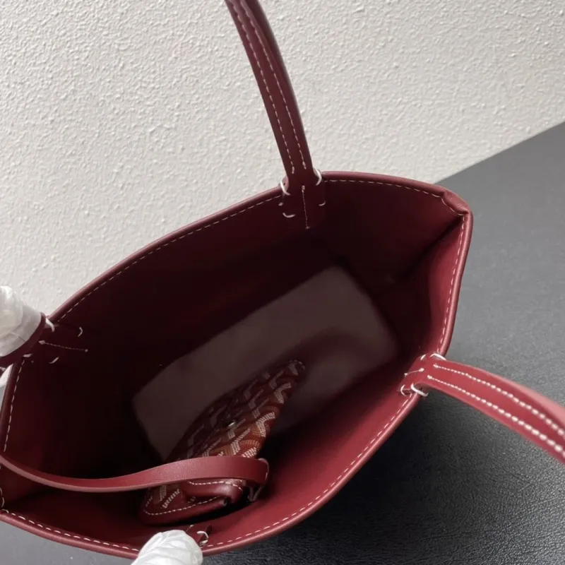Goyard Small Burgundy Tote Bag With Pouch - Image 8