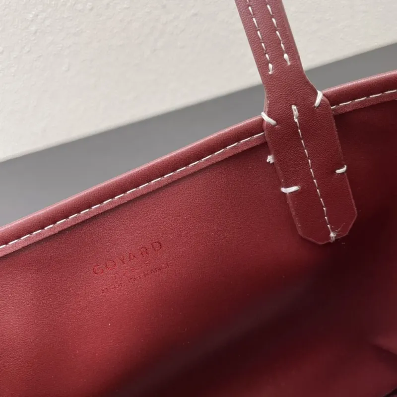Goyard Small Burgundy Tote Bag With Pouch - Image 9